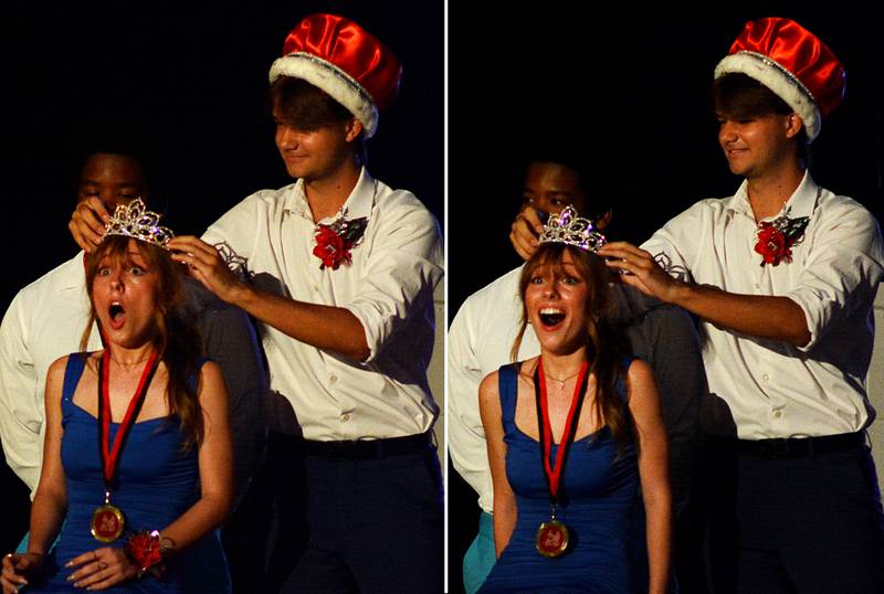 Kayden Langston reacts to being crowned the Newton High School Homecoming Queen during a coronation ceremony Sept. 18 in the high school gymnasium.