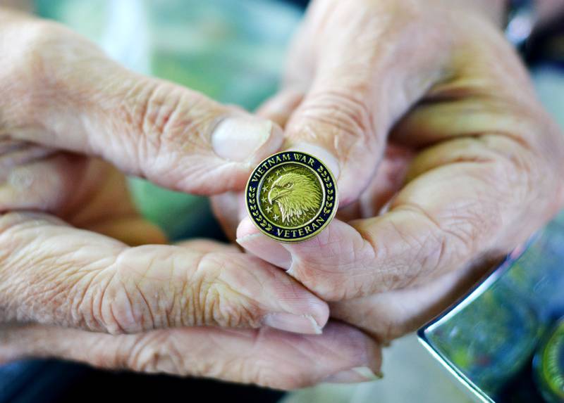Vietnam War veterans were provided a special pin at the Iowa Vietnam Veterans Recognition Day ceremony on May 14 at the Iowa State Capitol grounds in Des Moines.