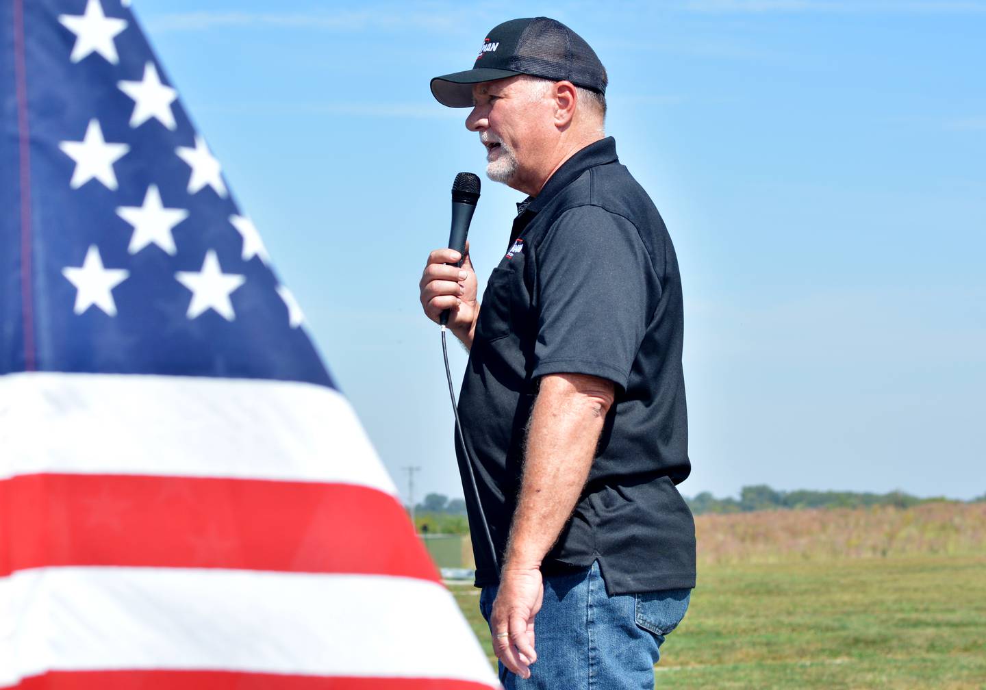 Brad Sherman, a Republican candidate for governor of Iowa, speaks during the Jasper County Republican Party Trapshoot fundraiser on Sept. 13 at the Jasper County Gun Club in Newton.