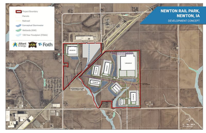 Development concept maps show how the Newton Rail Park could look like when fully developed. The access to a rail terminal is expected to draw many manufacturing industries to the city and Jasper County.