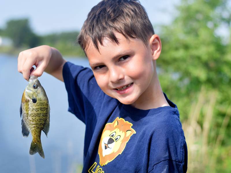 Young anglers catch bluegills and bass (and sometimes softshell turtles) during the Youth Fishing Derby on June 3 at Quarry Springs in Colfax.