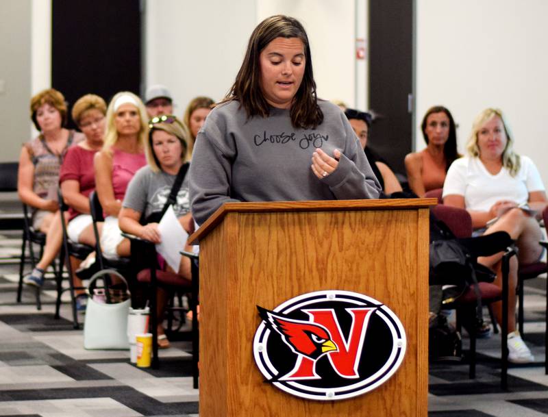 Jordan Bell speaks during an open forum about the Newton Community School District's master planning proposals at the July 10 school board meeting.