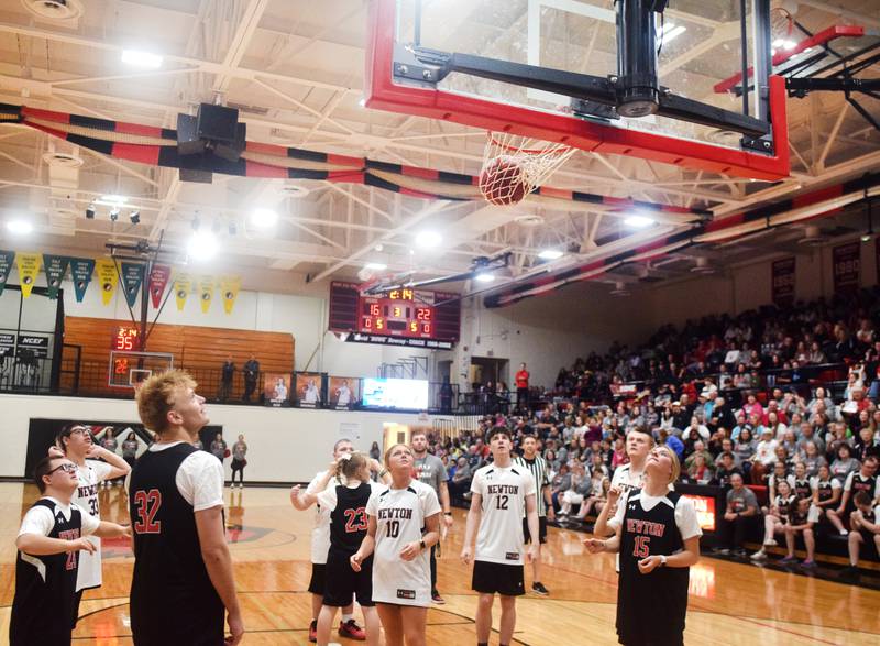 Participants of The Big Game watch a made basketball on April 19 at Newton High School.