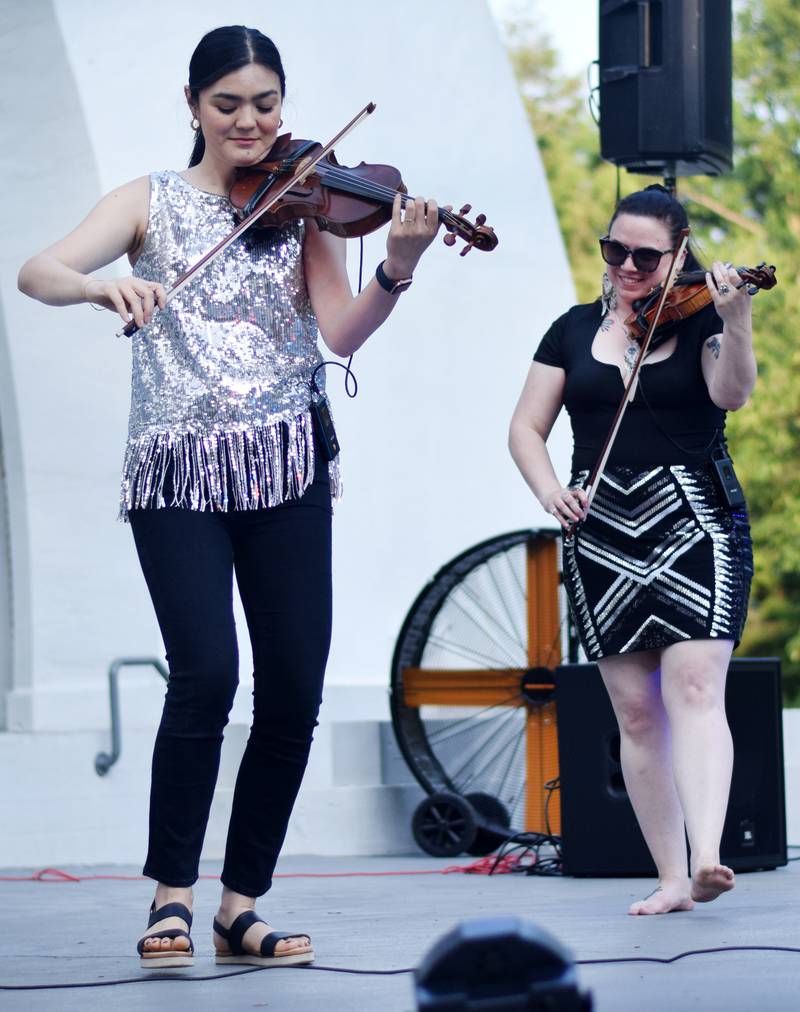 Dueling Fiddles, a Des Moines-based group featuring Hanna Wolle and Geneviève Gros-Louis Salamone, performed Thursday, June 8 as part of the Maytag Bowl Summer Concert Series in Newton.