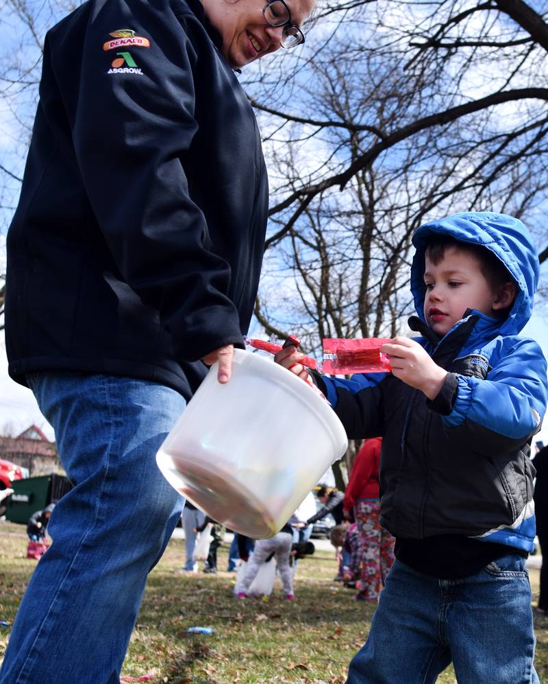 Children participate in the candy throw during the Spring Celebration on April 2 at the Prairie City Community Building.