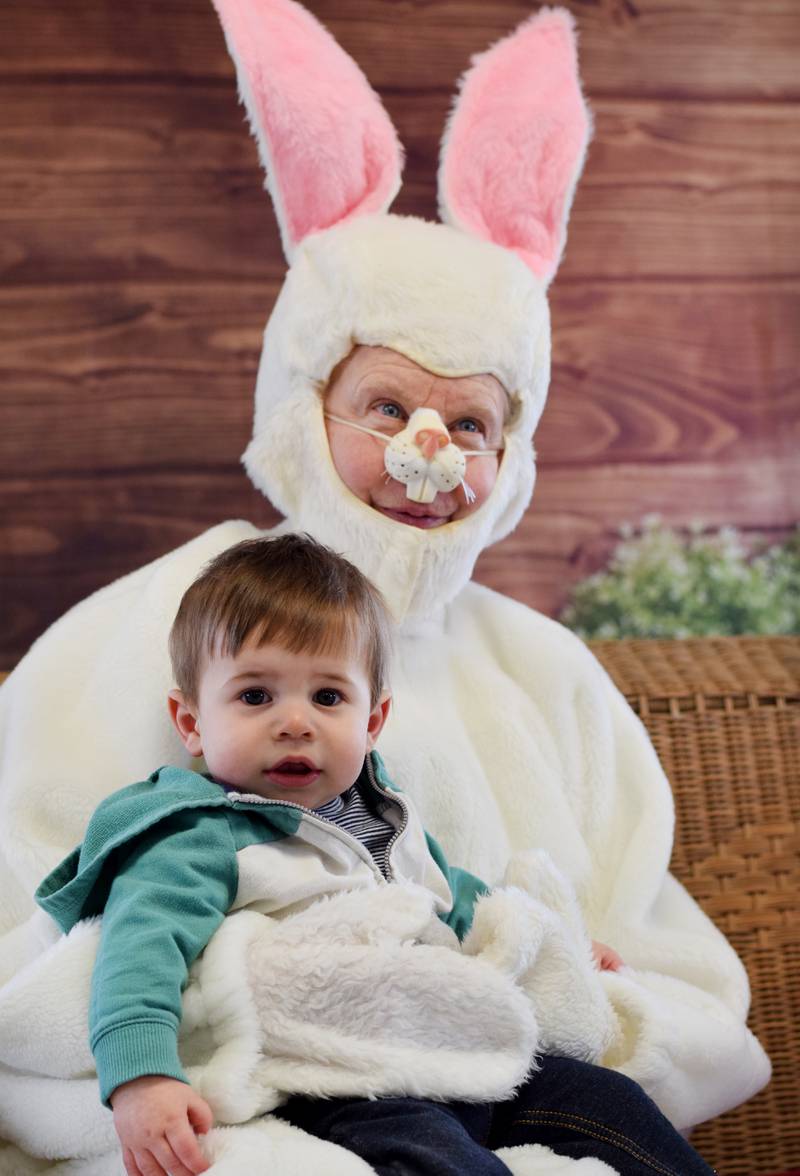 The Easter Bunny poses for pictures during the Spring Celebration on April 2 at the Prairie City Community Building.