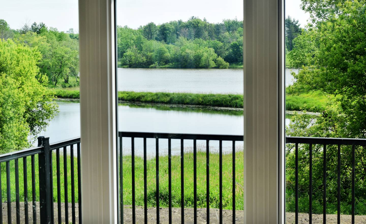 The view of the lakes in Mariposa Park can be seen from the windows of the new cabin.