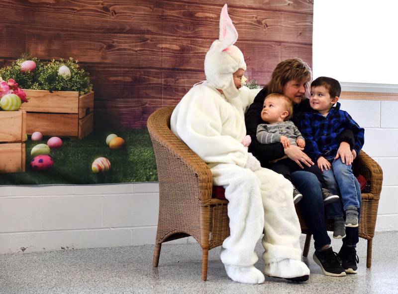 The Easter Bunny poses for pictures during the Spring Celebration on April 2 at the Prairie City Community Building.