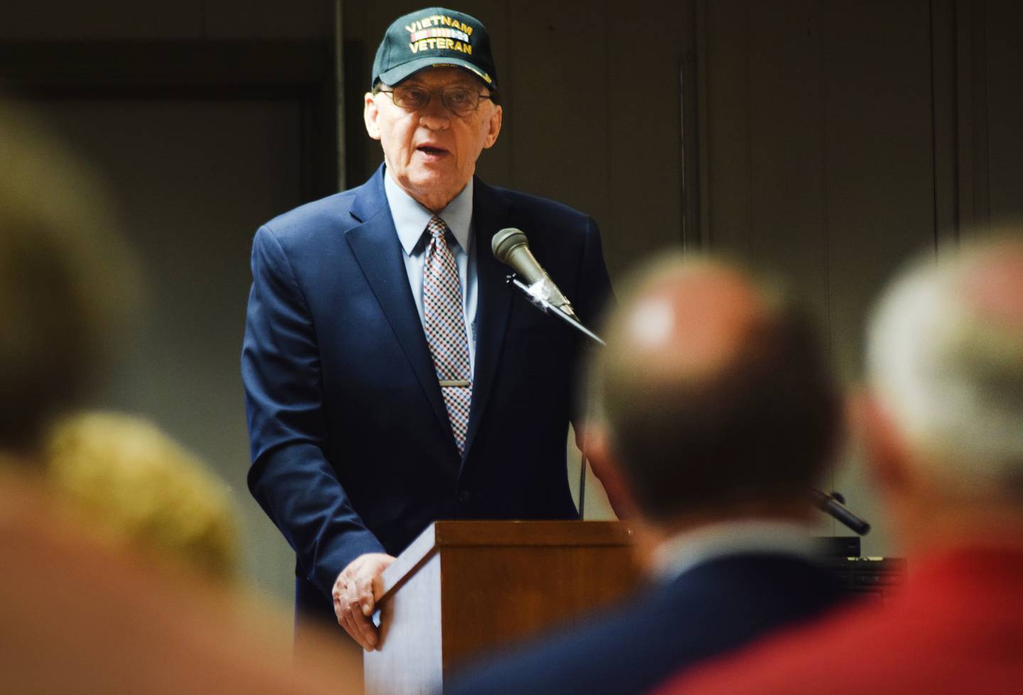 Levi Pence, a Vietnam War veteran who served in the United States Army, speaks during a Veterans Day ceremony on Nov. 11 at the American Legion Post 111 in Newton.