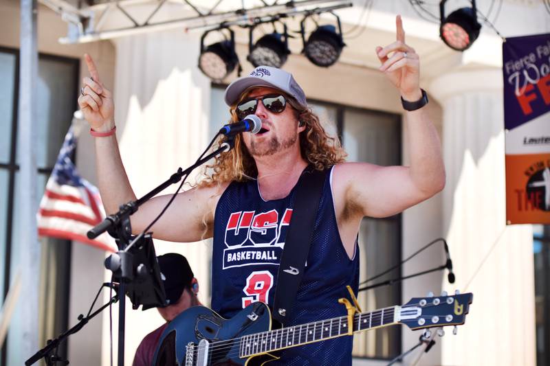 Sean Feucht performs during the inaugural Fierce Faith Music Worship Fest on June 19 in downtown Newton.