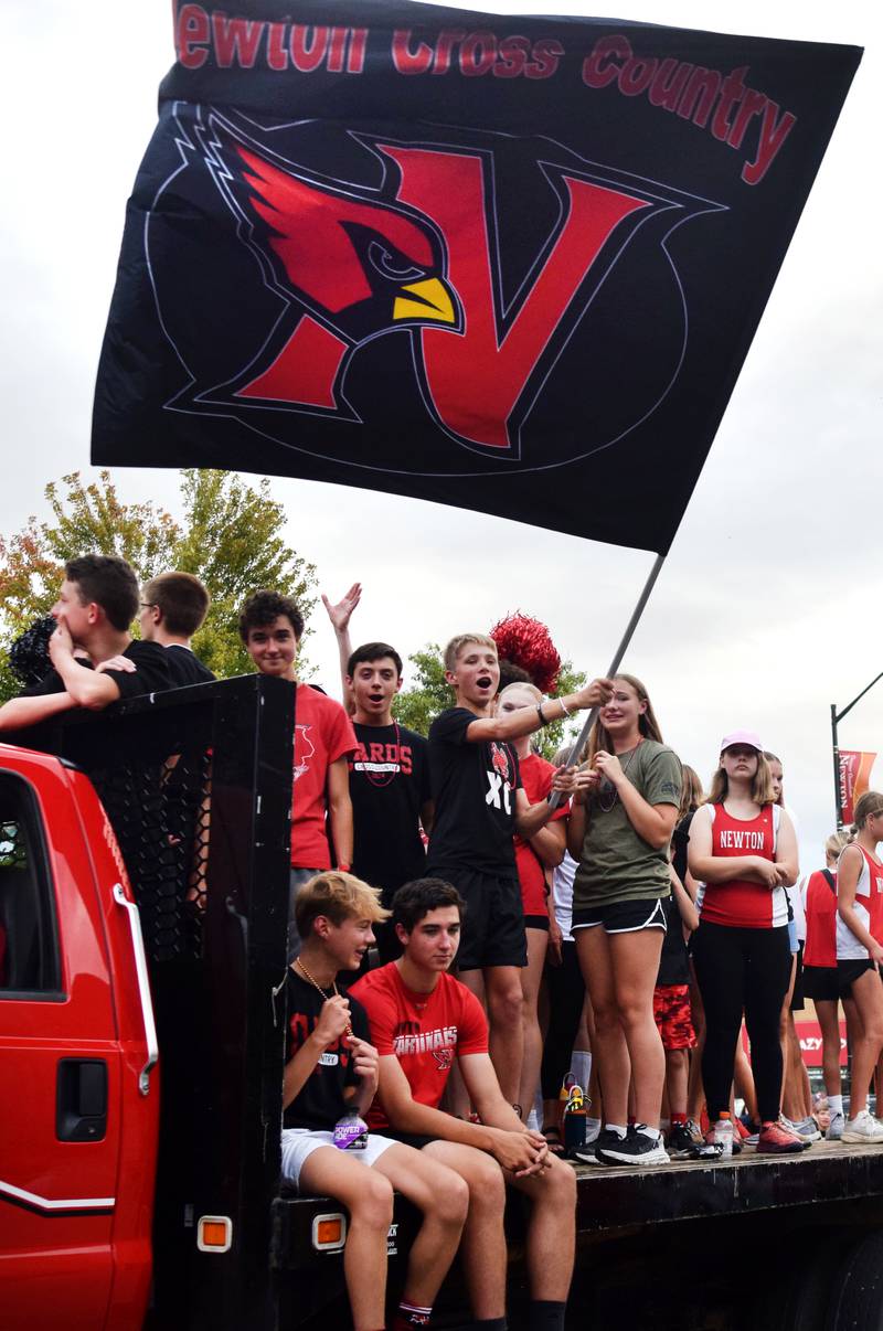 Newton High School holds its Homecoming Parade on Sept. 19 in downtown Newton. In addition to showing off Homecoming King Zane Munger and Homecoming Queen MeLayna Budinich, the event served as a community pep rally led by the cheerleaders, the Newton Pacesetters and varsity football team.
