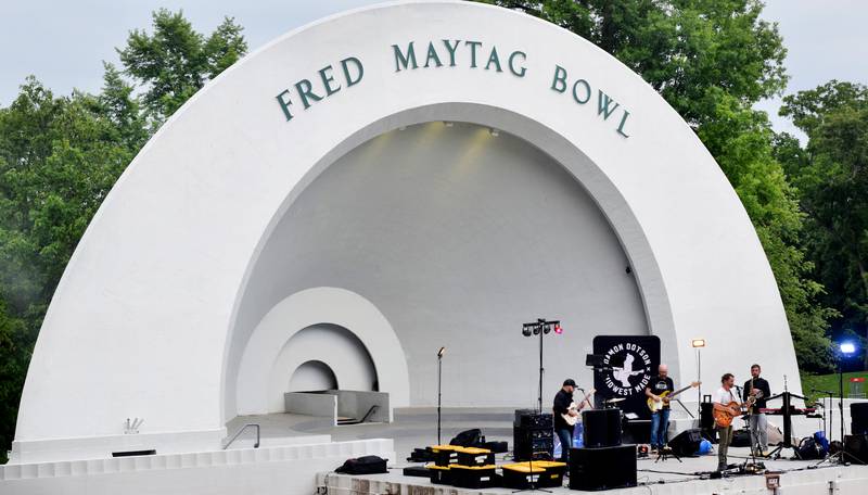 Damon Dotson, a Des Moines-based musician, performs the Maytag Bowl during the last night of Newton Fest on Saturday, June 10 at Maytag Park.