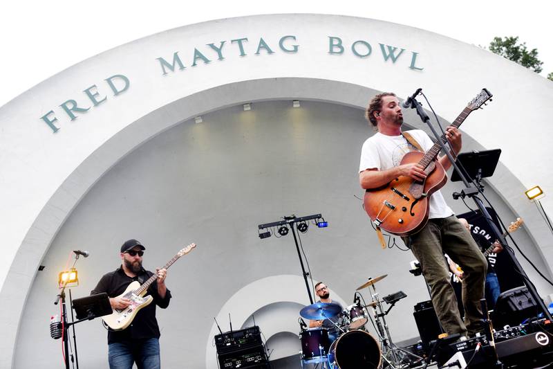 Damon Dotson, a Des Moines-based musician, performs the Maytag Bowl during the last night of Newton Fest on Saturday, June 10 at Maytag Park.