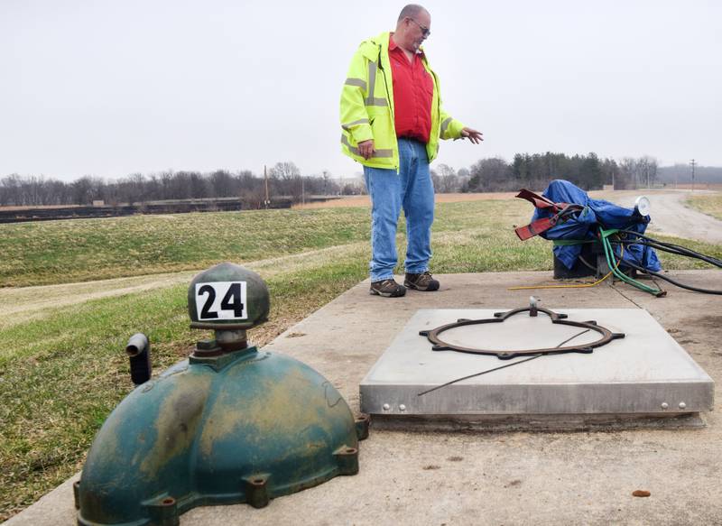 WaterWorks Superintendent Todd Pierce points out the location of the Jordan Well, which was struck by lightning in late February and had to be repaired. The well is the main water source for Newton. Staff worked tirelessly to fix it and plan on adding a second Jordan Well in the future, which would provide redundancies in case situations like this happened again.