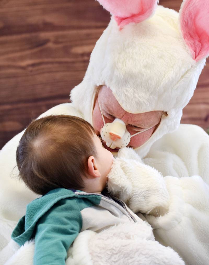 The Easter Bunny poses for pictures during the Spring Celebration on April 2 at the Prairie City Community Building.