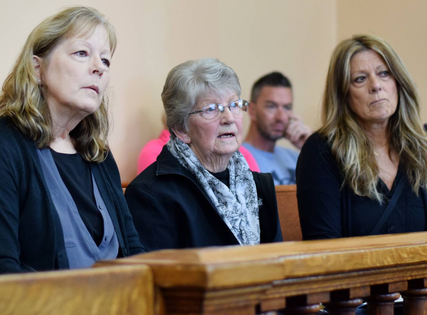 Carolyn Ball, center, speaks during the  Jasper County Board of Supervisors meeting on May 3 inside the courthouse. Ball requested the county delay its abandonment petition suit on an abandoned property in rural Sully.