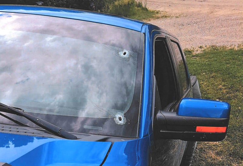 The truck owned by Ryan Doty that was shot by Norman Hopkins.