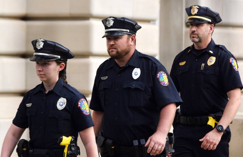 Representatives from all local law enforcement agencies participated in the Jasper County Law Enforcement Memorial service May 18 on the north side of the county courthouse in Newton. Officials from law enforcement agencies, the mayor of Newton and the police department's chaplain gave speeches during the ceremony.