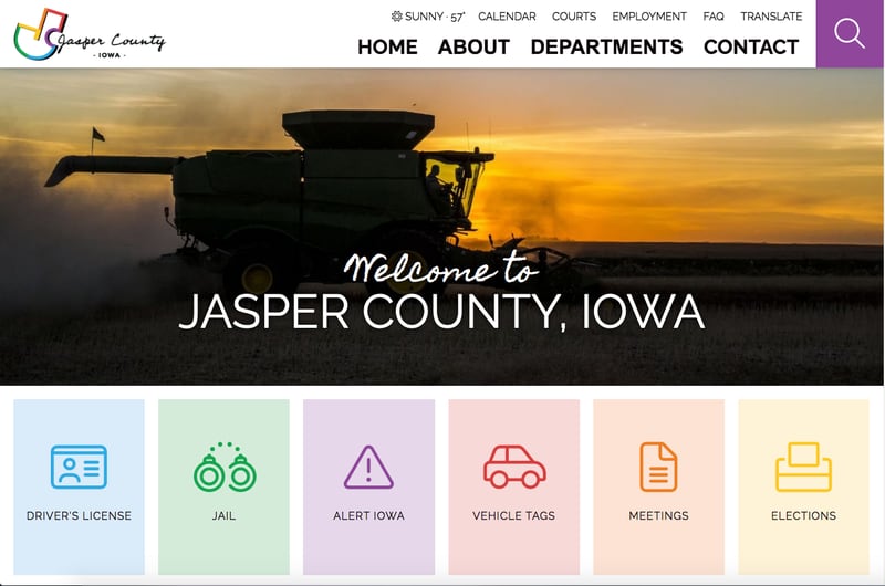 Icons on the home page of www.jasperia.org – Jasper County's newest website – direct users to the most popular services and web pages.