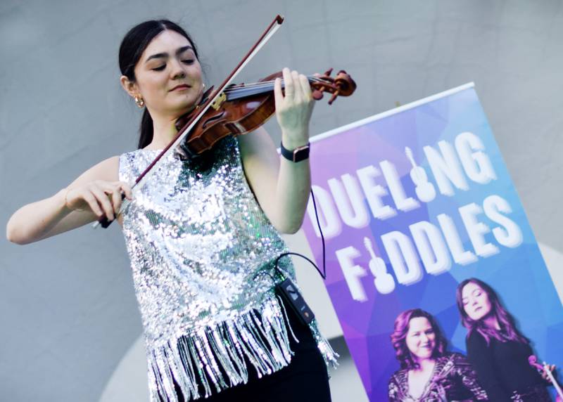Dueling Fiddles, a Des Moines-based group featuring Hanna Wolle and Geneviève Gros-Louis Salamone, performed Thursday, June 8 as part of the Maytag Bowl Summer Concert Series in Newton.