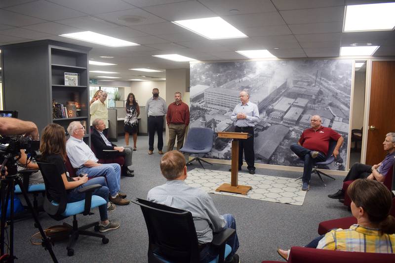 Frank Hansen, general manager of Mahaska Communication Group, speaks during an August press conference where the Oskaloosa-based telecommunications company announced it would build a $10 million fiber network in Newton within the next few years.