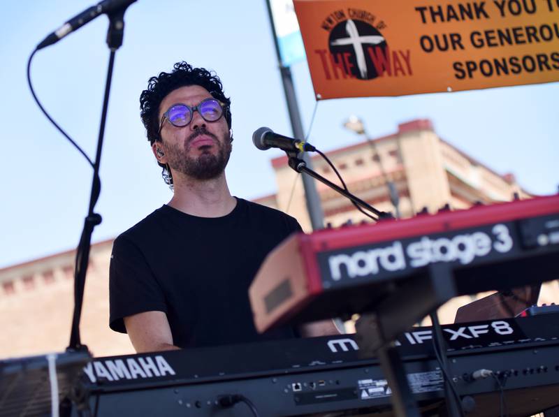 Sean Feucht performs during the inaugural Fierce Faith Music Worship Fest on June 19 in downtown Newton.