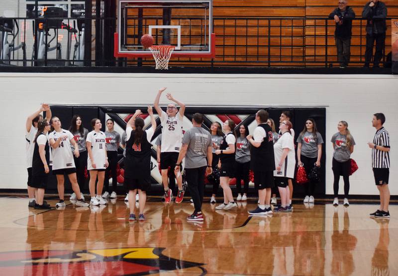 SeaAna Allen, #41, shoots a two-pointer during The Big Game on April 19 at Newton High School.