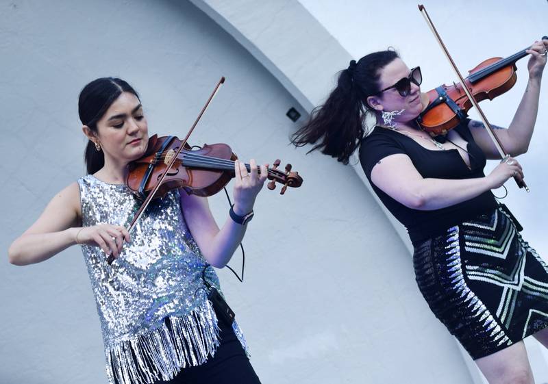 Dueling Fiddles, a Des Moines-based group featuring Hanna Wolle and Geneviève Gros-Louis Salamone, performed Thursday, June 8 as part of the Maytag Bowl Summer Concert Series in Newton.