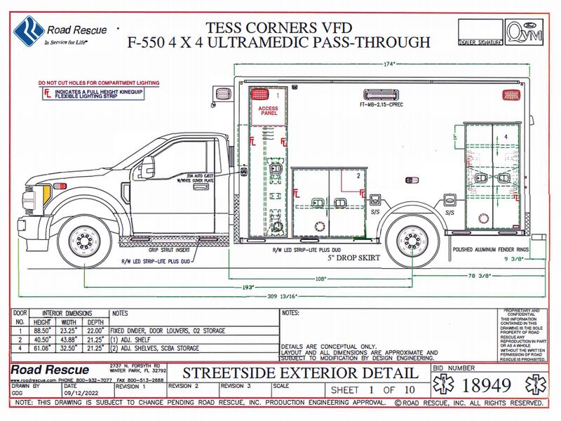 Designs for an ambulance show the different features that would be included in this particular model, which was not ultimately chosen by the Jasper County Board of Supervisors nor recommended by sheriff John Halferty. The board did approve the purchase of an ambulance from Arrow Manufacturing, an Iowa-based emergency vehicle manufacturer, which would be able to provide a similarly outfitted vehicle but with a much shorter wait time.