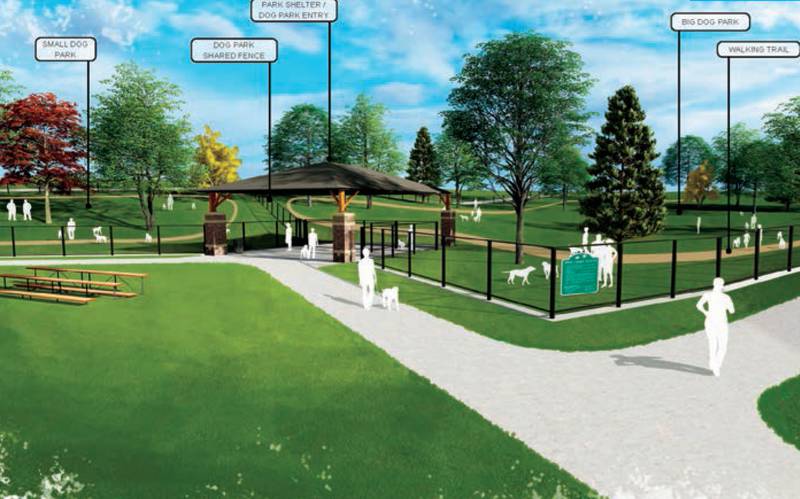 Concept illustrations show how the dog park at Sunset Park may look like when fully constructed. The Newton City Council on Dec. 5 voted 6-0 to approve the Phase 1 construction of the park, which will install fencing and PVC coating.