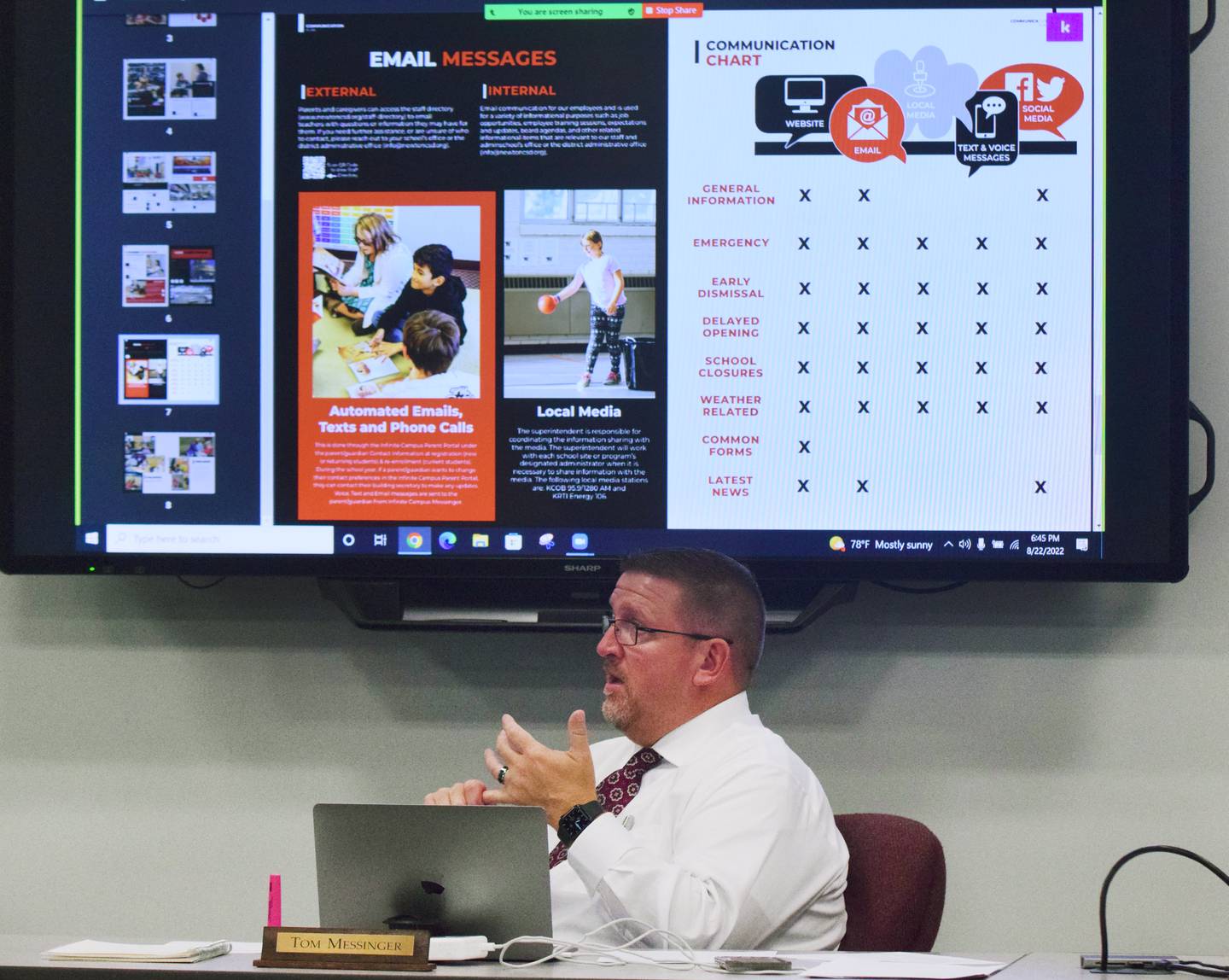 Newton Superintendent Tom Messinger speaks with school board members about the district's communication plan on Aug. 22 at the E.J.H. Beard Administration Center in Newton.
