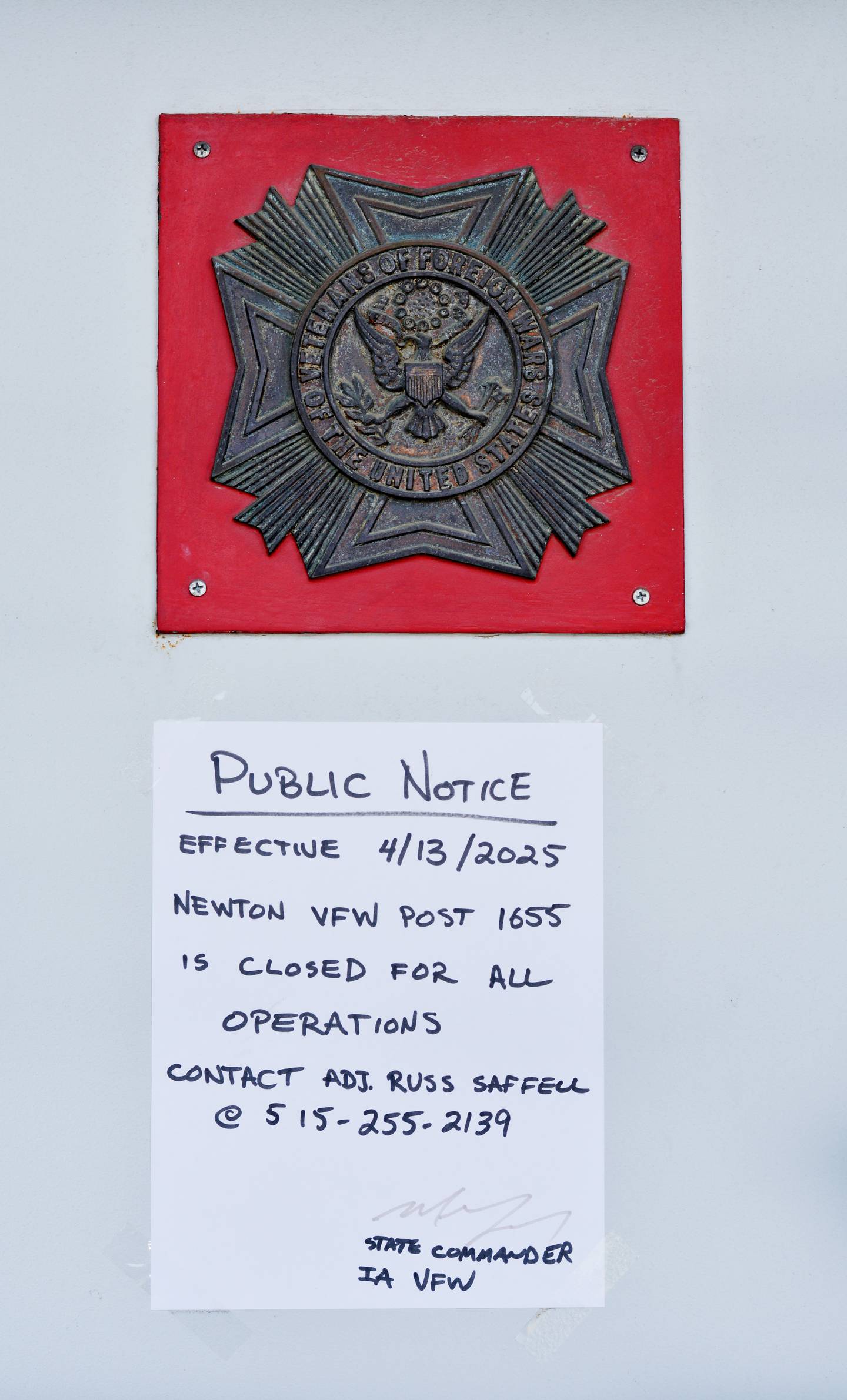 The Newton VFW Post 1655 has closed operations as of Sunday, April 13. State leaders say it is due to no one being nominated for post commander during elections. Newton's former post commander decided not to volunteer, citing a lack of support from the state and a somewhat disinterested membership.