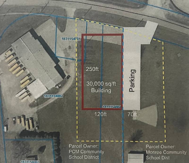The PCM Sports and Red building is to projected to be 30,000 square feet with two full size basketball courts and a turf field lined for football. It will also have a walking track around the perimeter of the building.