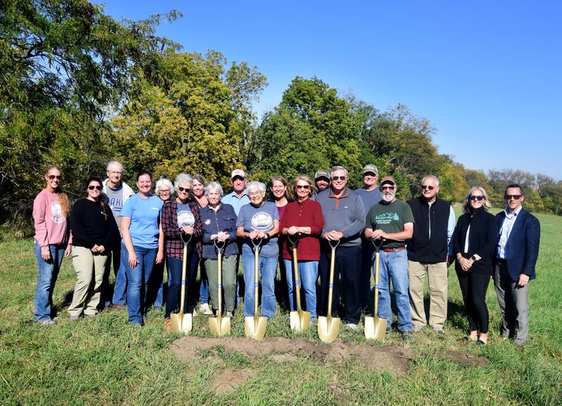 Stakeholders, staff and supporters of Jasper County Conservation gather Oct. 7 for a ceremonial groundbreaking at the site of the future environmental education center in Newton.