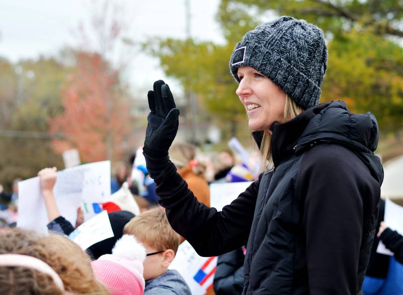 Newton Community School District students and staff participate in a Veterans Day Reverse Parade on Nov. 11, which extended to a number of school buildings in the area.