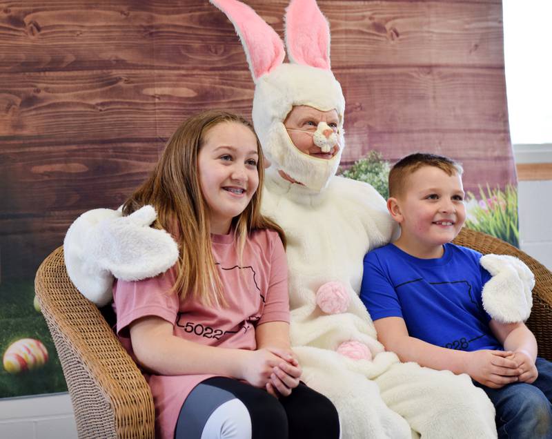 The Easter Bunny poses for pictures during the Spring Celebration on April 2 at the Prairie City Community Building.