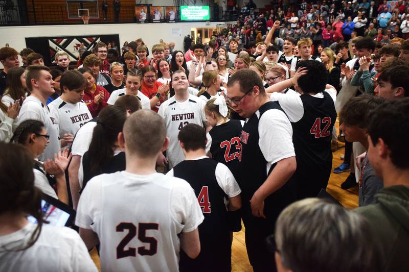 Teams and fans father at the end of the The Big Game on April 19 at Newton High School.