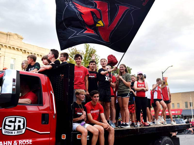 Newton High School holds its Homecoming Parade on Sept. 19 in downtown Newton. In addition to showing off Homecoming King Zane Munger and Homecoming Queen MeLayna Budinich, the event served as a community pep rally led by the cheerleaders, the Newton Pacesetters and varsity football team.