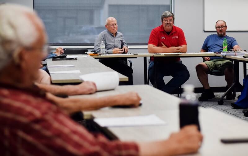 Ed Spangenburg, right, of Jasper County Veterans Affairs Commission, accosted the department administrator for not answering enough veteran phone calls, telling her to remember the veteran suicide rate the next time she doesn't answer or give a call back.