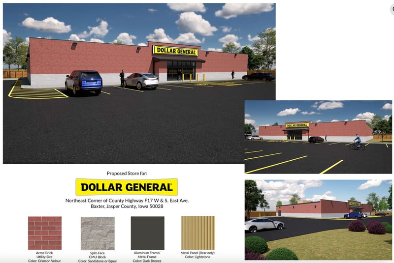 Submitted Photo
Renderings for a potential new Dollar General in Baxter were shared by the city ahead of a planning and zoning commission meeting.
