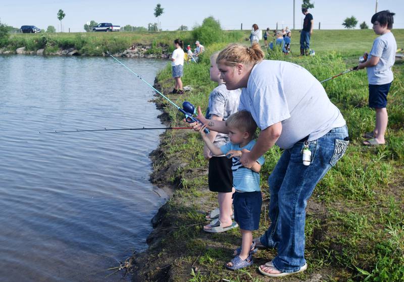 Young anglers catch bluegills and bass (and sometimes softshell turtles) during the Youth Fishing Derby on June 3 at Quarry Springs in Colfax.