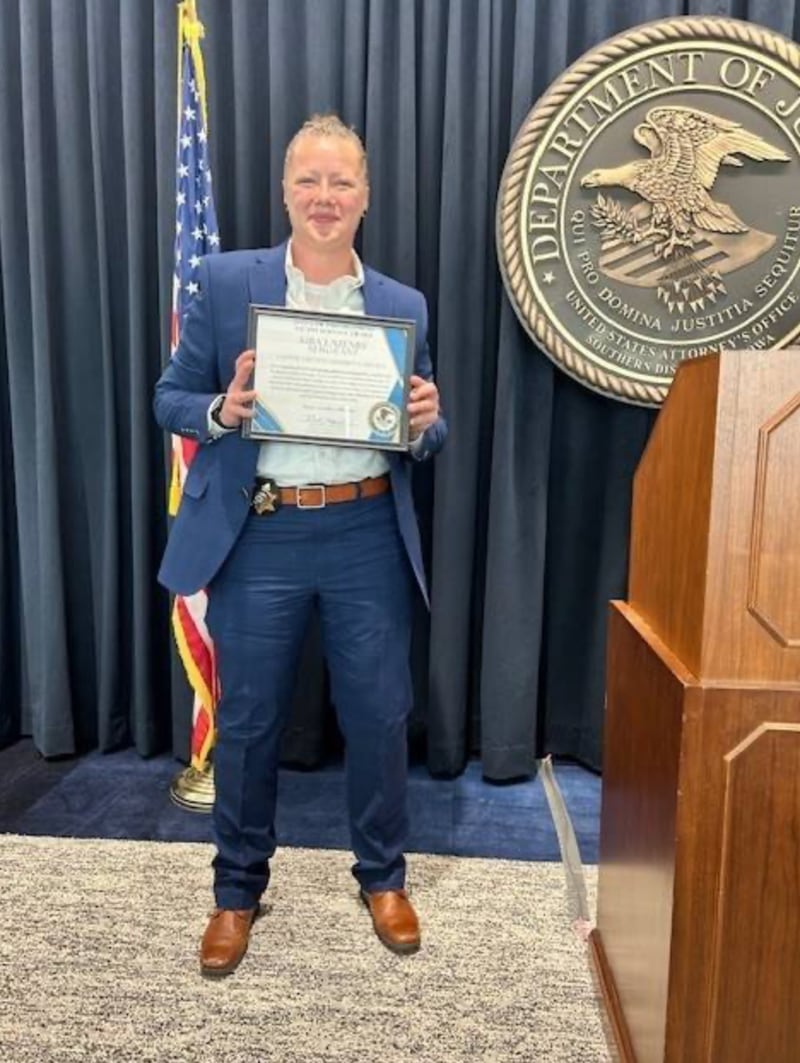 Sergeant Kira Lazenby of the Jasper County Sheriff's Office receives the Law Enforcement Victim Service Award by the U.S. Department of Justice and U.S. Attorney’s Office for the Southern District of Iowa during National Crime Victims’ Rights Week.