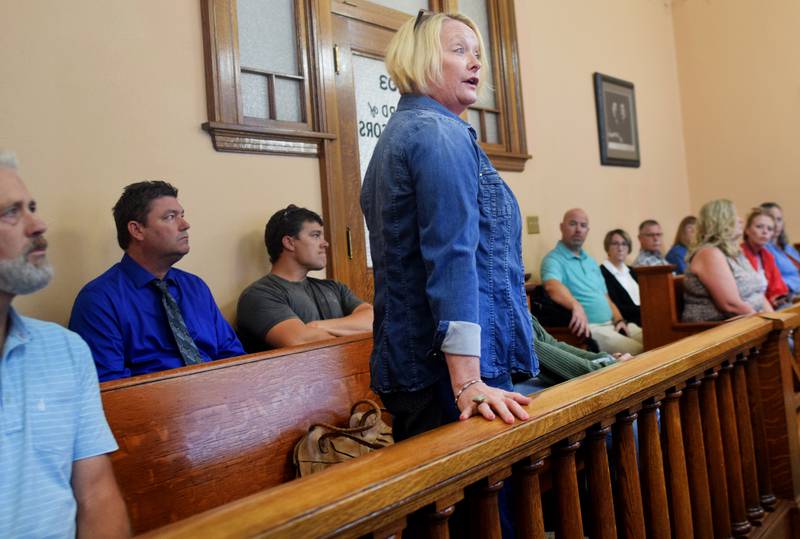 Anita Norian, owner of the 19-acre farmland in Mingo that she hopes to turn into a residential subdivision, speaks to the Jasper County Board of Supervisors during the Oct. 3 meeting.