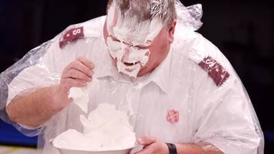 Photos: Newton Salvation Army Captain gets a pie in the face