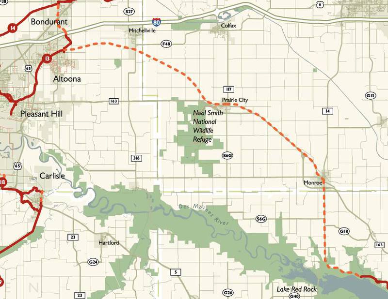 Phase I of the Red Rock Prairie Trail will run 8.5 miles from Monroe to Bison Park Trailhead in Prairie City. Planners say it will eventually continue to Mitchellville and Altoona where it will connect with the Chichaqua Valley Trail. Jasper County Conservation was awarded a $240,000 federal grant this week which completes the $1.2 million in funding needed to pave the trail from Monroe to Prairie City.