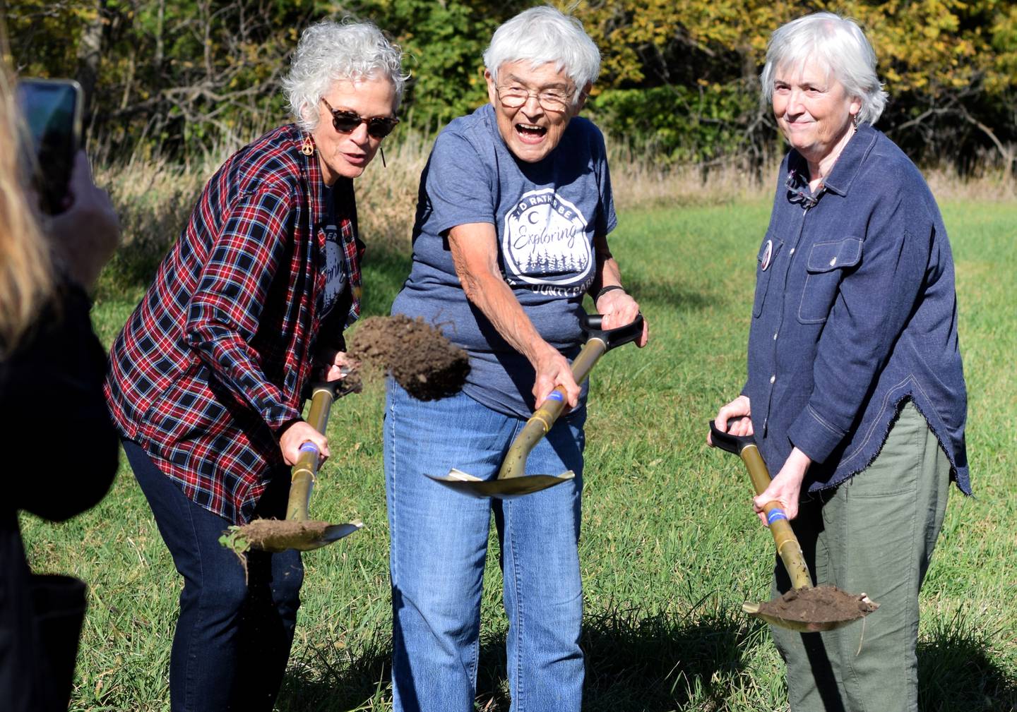 Stakeholders, staff and supporters of Jasper County Conservation gather Oct. 7 for a ceremonial groundbreaking at the site of the future environmental education center in Newton.