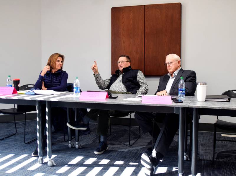 From left: Iowa House Rep. Barb Kniff McCulla, Iowa House Rep. Jon Dunwell and Iowa State Sen. Ken Rozenboom speak to constituents during a legislative gathering hosted by the League of Women Voters of Jasper County on Jan. 20 at the Newton Public Library.