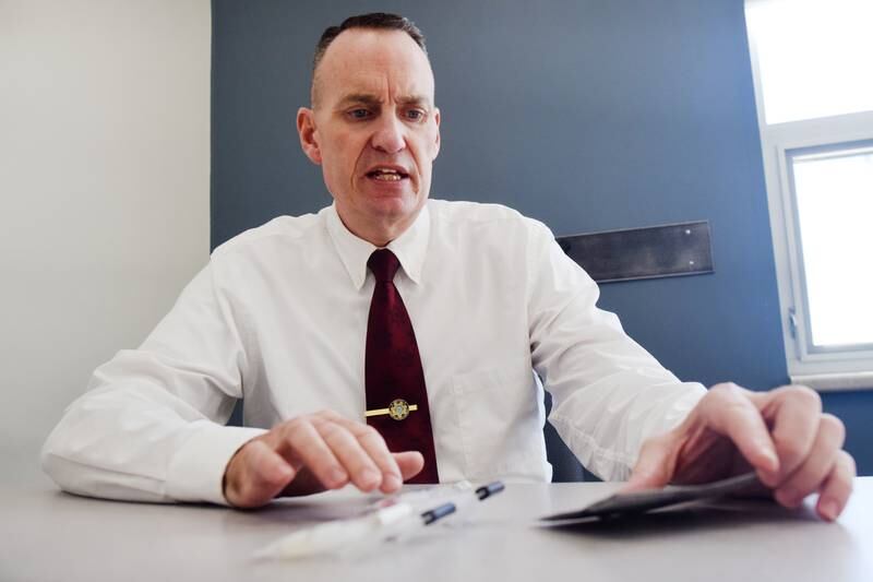 Lt. Brad Shutts of the Jasper County Sheriff's Office inspects the field tests deputies currently use to identify controlled substances. But soon the sheriff's office will get its hands on a TruNarc analyzer, which will allow for much easier identifications of drugs.