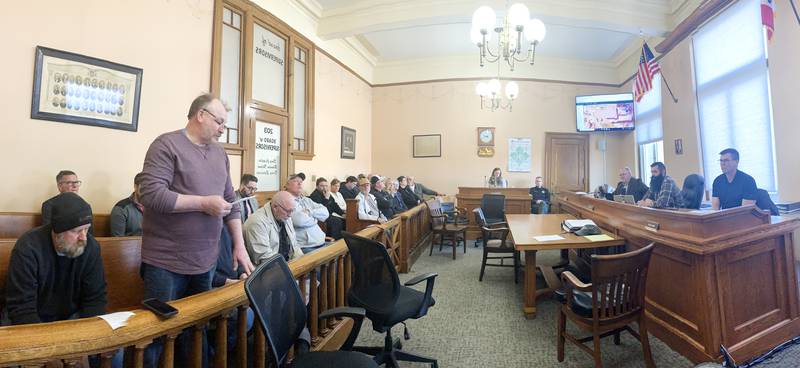 Brent Vandewall of Firm Foundation, Inc. speaks to the Jasper County Board of Supervisors during the meeting on March 28, which was packed with residents who were both for and against a proposed rezoning. The rezone request was ultimately approved by the board of supervisors in a 3-0 vote.