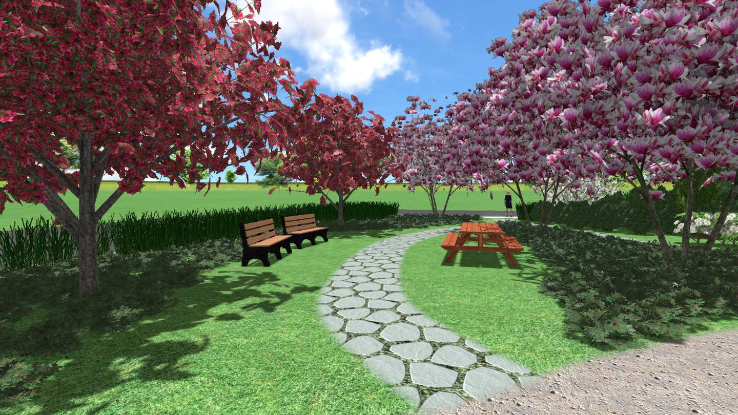 Digital illustrations created by Iowa State University's Rising Star interns Jake Guthrie and Kaylee Kleitsch show how the Jasper County ISU Extension and Outreach office's community inspiration garden could look like when fully completed.